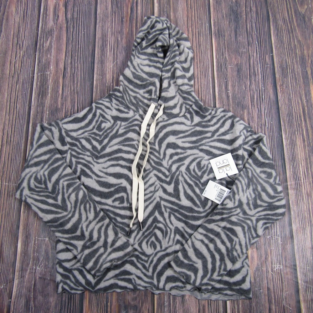 La La Land Creative Co Hoodie Womens Medium Gray Zebra Print Pullover Made USA